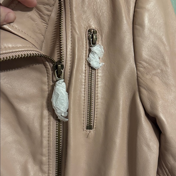 “cameo” pink G.I.L.I. women's genuine leather peplum moto jacket NEW - Picture 3 of 6